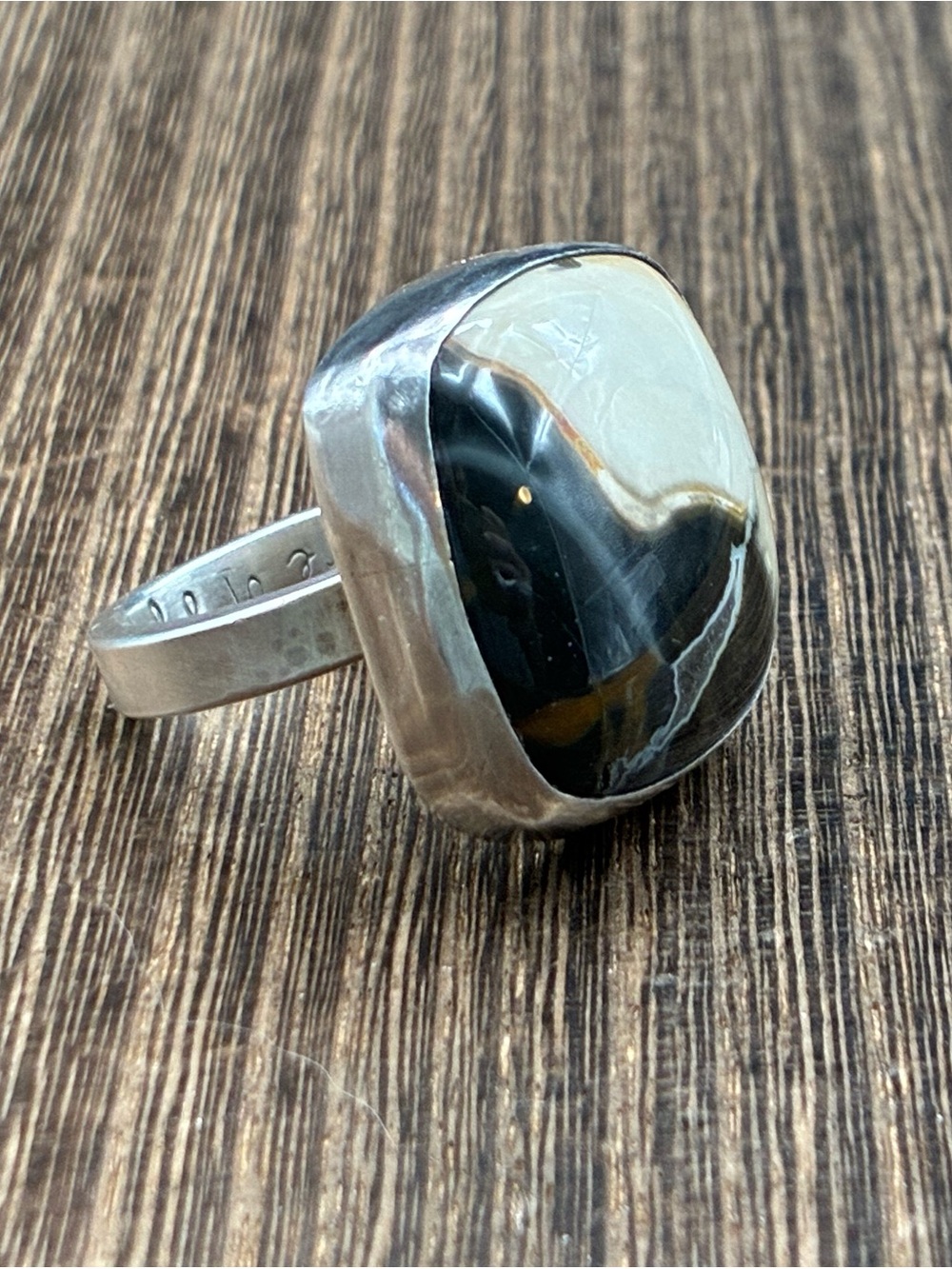 Fire of Joy Paula Romero Sterling Silver Banded Agate Statement Ring Sz 7.5